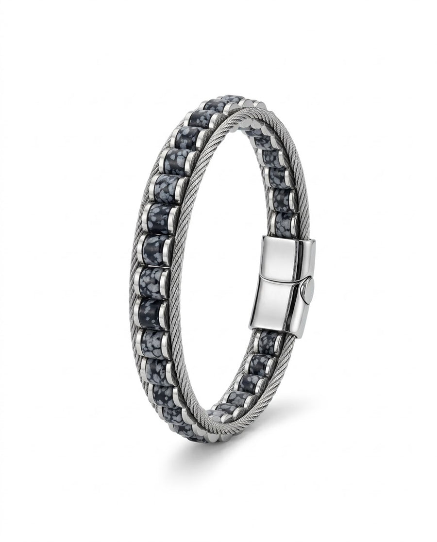 Notte – Obsidyen Doğal Taş Bileklik (Siyah-Gri, Silver)