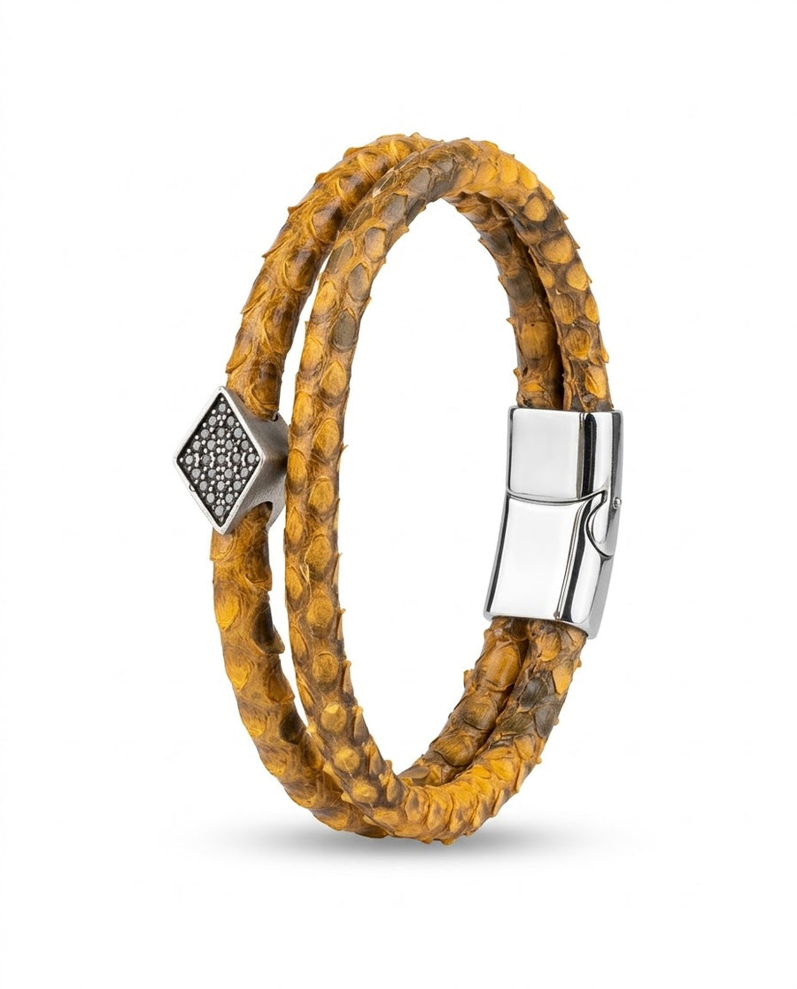 Oliva – Hakiki Yılan Derisi Bileklik (Hardal Deri, Silver)