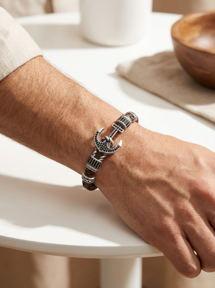 Venedik Ancora - Hakiki Deri Erkek Bileklik