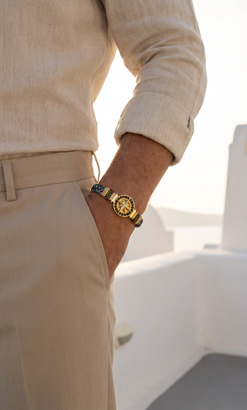 Cenova Bussola - Hakiki Deri Erkek Bileklik