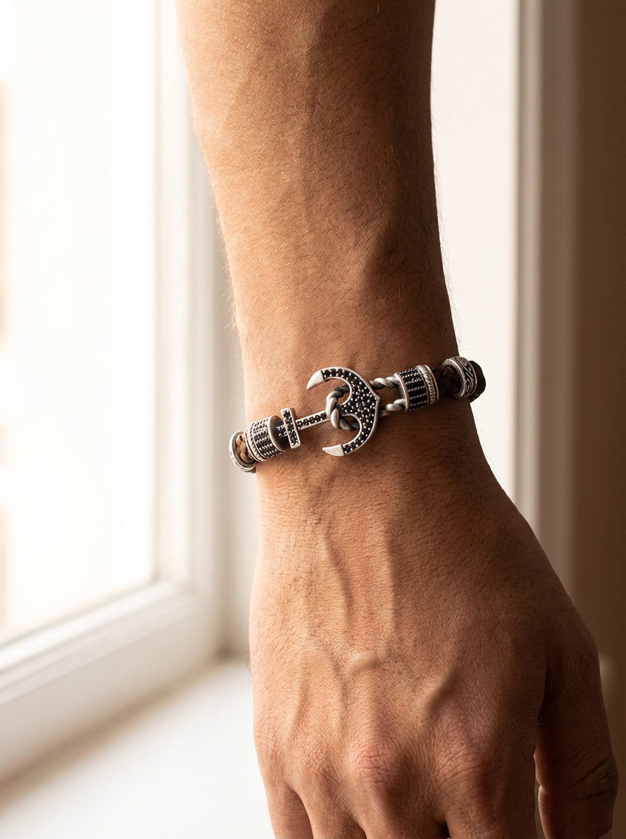 Venedik Ancora - Hakiki Deri Erkek Bileklik