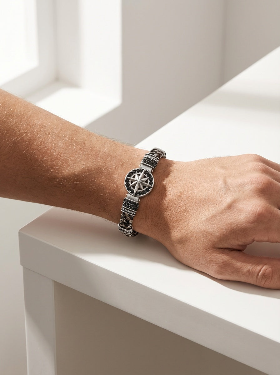 Cenova Bussola - Hakiki Deri Erkek Bileklik