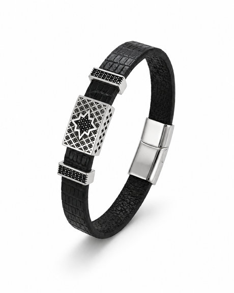 Serengeti – Hakiki Yılan Derisi Erkek Bileklik (Siyah Deri, Silver)