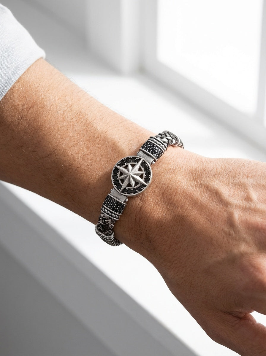 Cenova Bussola - Hakiki Deri Erkek Bileklik