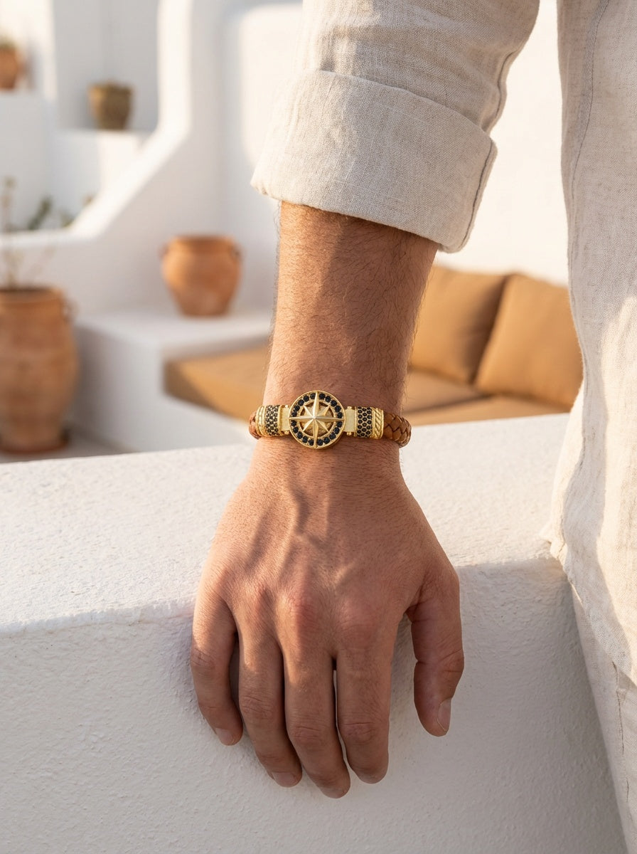 Cenova Bussola - Hakiki Deri Erkek Bileklik