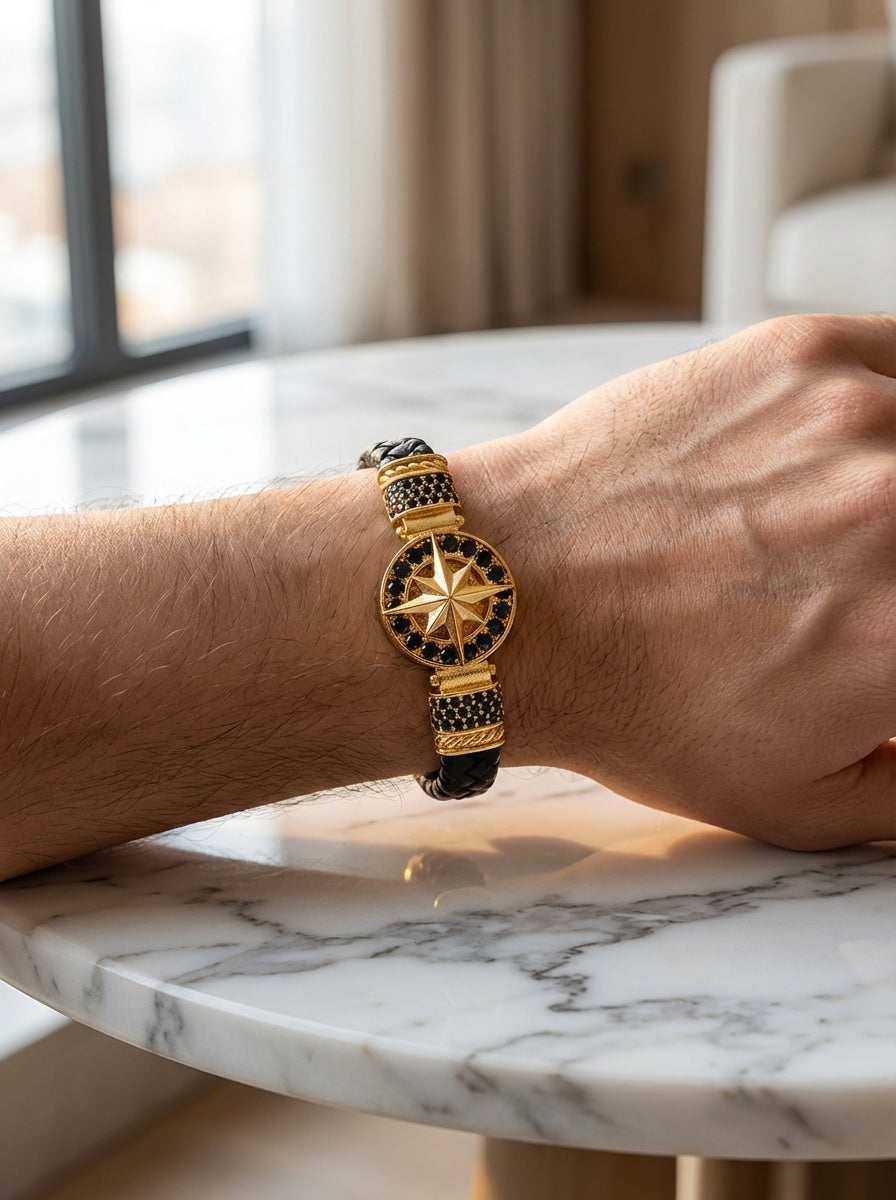 Cenova Bussola - Hakiki Deri Erkek Bileklik