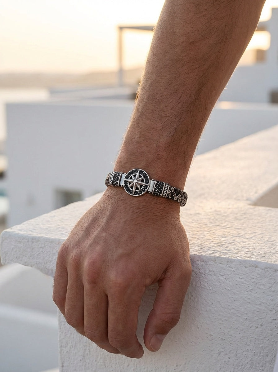 Cenova Bussola - Hakiki Deri Erkek Bileklik