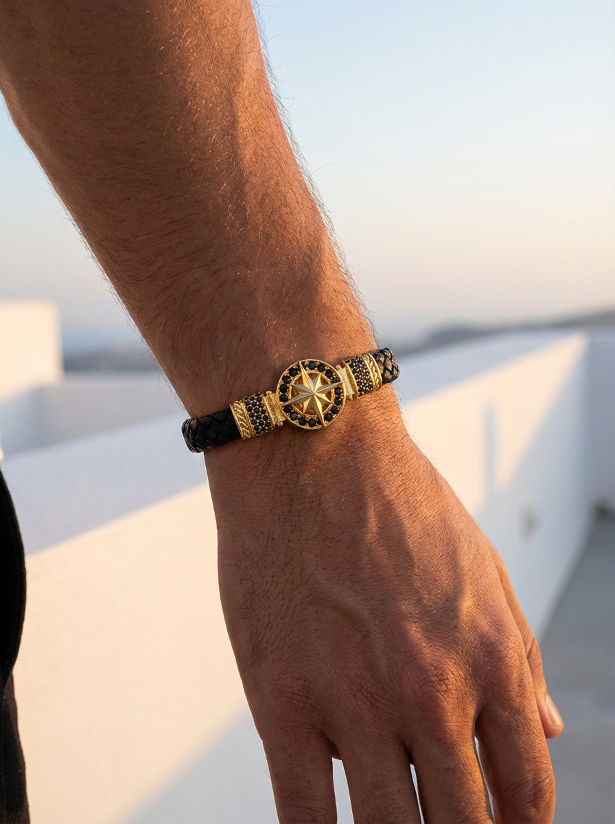 Cenova Bussola - Hakiki Deri Erkek Bileklik