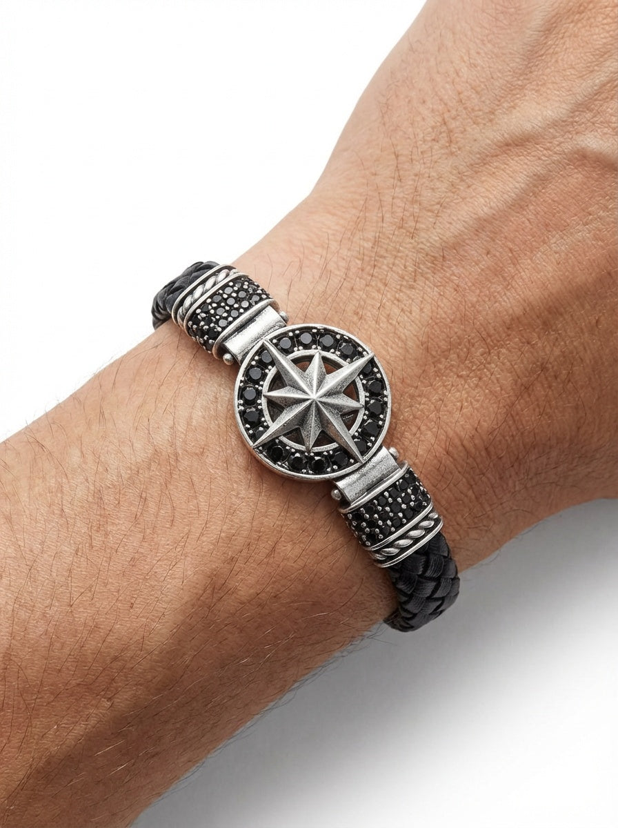 Cenova Bussola - Hakiki Deri Erkek Bileklik