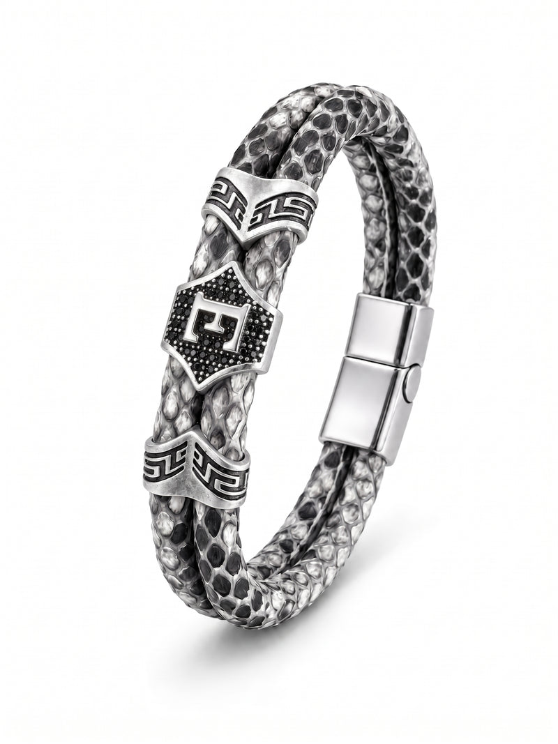 Serpente Speciale – Harfli Kişiye Özel Hakiki Yılan Derisi Bileklik (Gri Deri, Silver) BİLEKKİ GÜVENCESİ