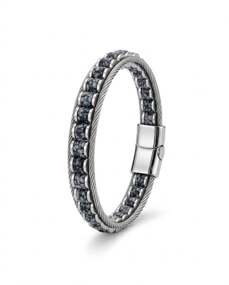 Notte – Obsidyen Doğal Taş Bileklik (Siyah-Gri, Silver)