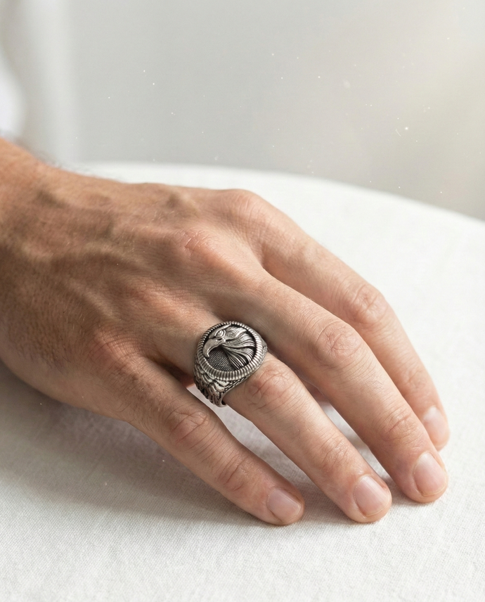 Aquila - Kartal Figürlü Ayarlanabilir Çelik Erkek Yüzük