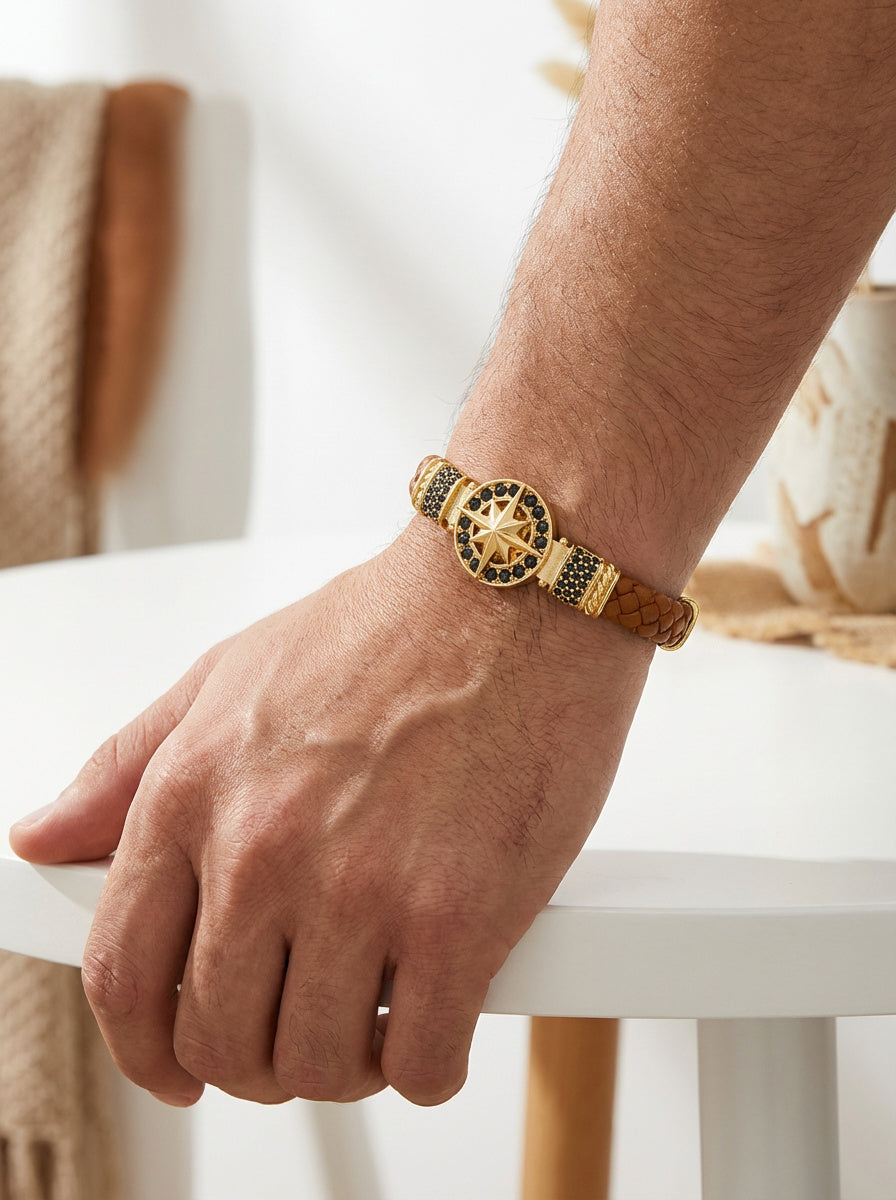 Cenova Bussola - Hakiki Deri Erkek Bileklik