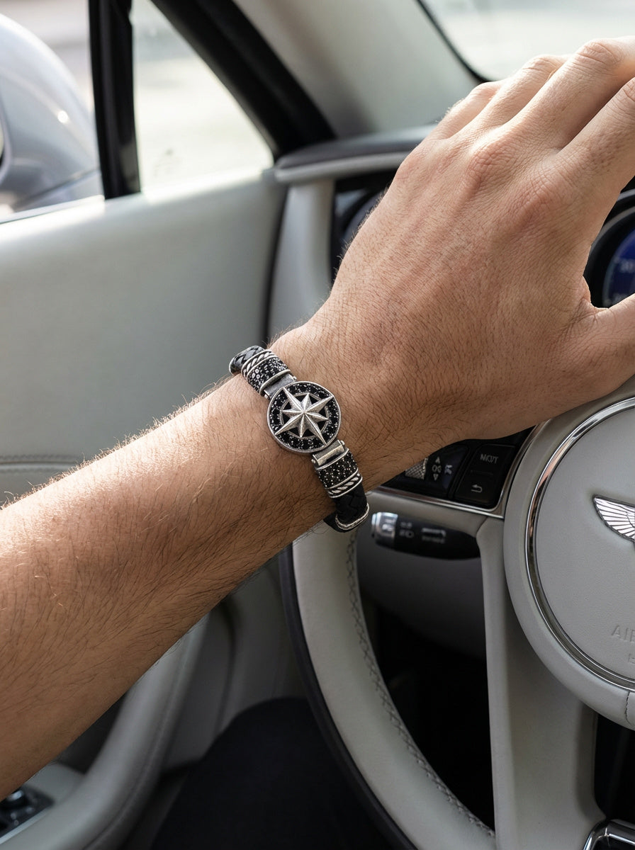 Cenova Bussola - Hakiki Deri Erkek Bileklik