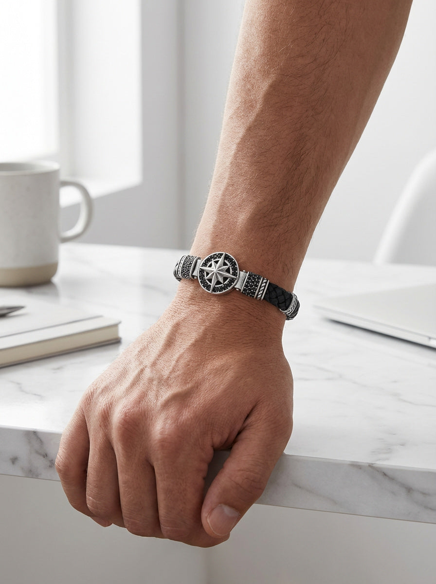 Cenova Bussola - Hakiki Deri Erkek Bileklik