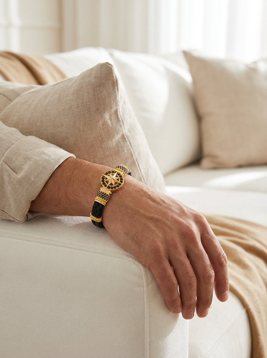 Cenova Bussola - Hakiki Deri Erkek Bileklik