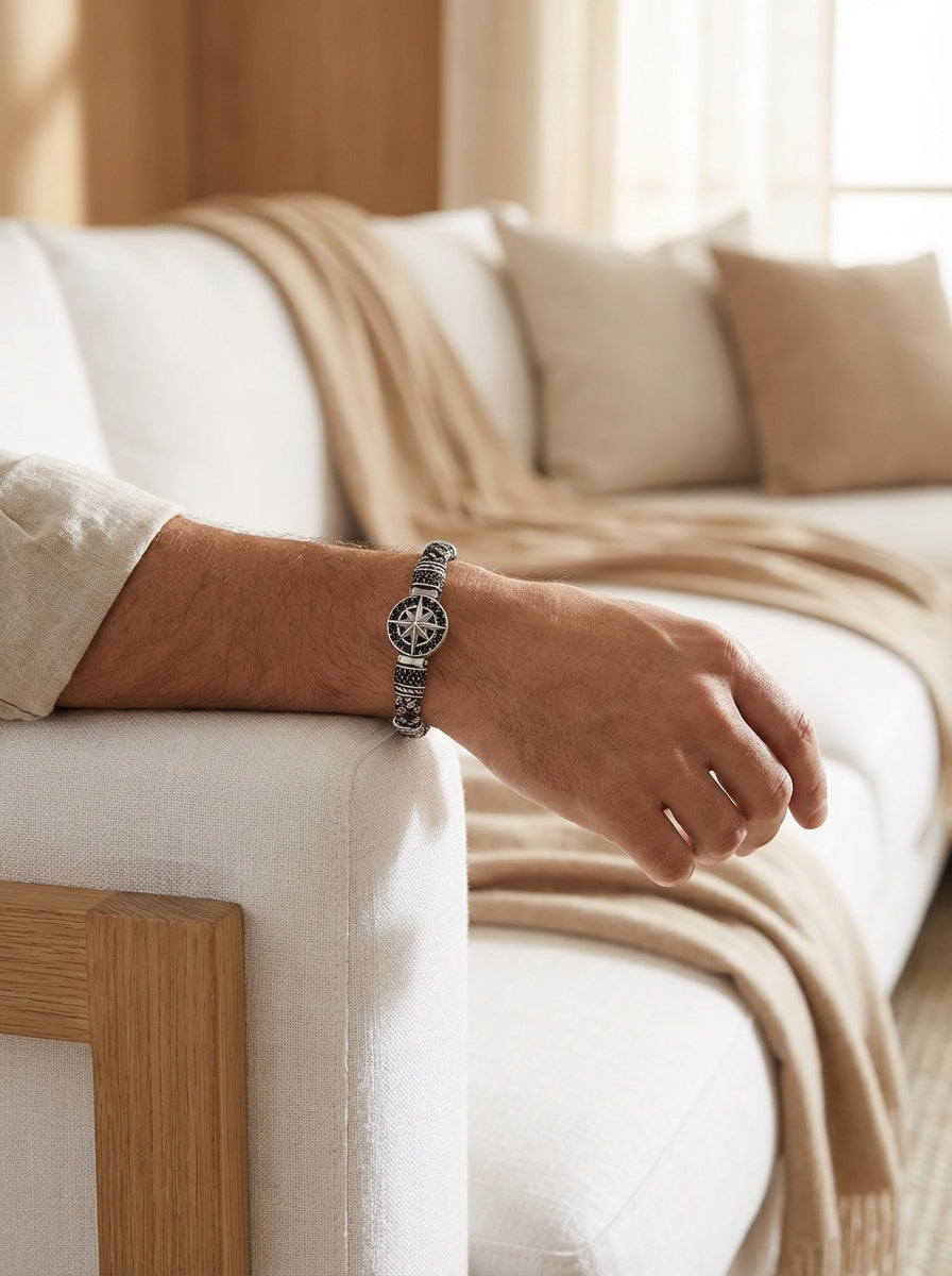 Cenova Bussola - Hakiki Deri Erkek Bileklik