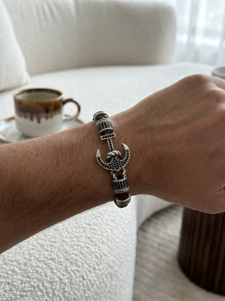 Venedik Ancora - Hakiki Deri Erkek Bileklik